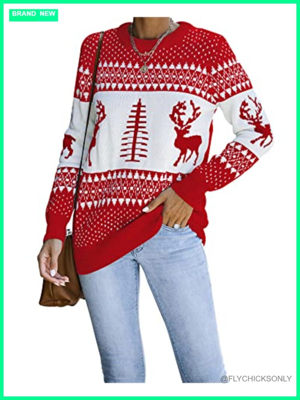 Christmas Sweater Womens Crewneck Pullover Reindeer Knit Holiday